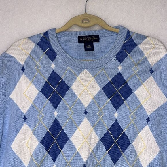 BROOKS BROTHERS Sweater Argyle Design Long Sleeve Pullover Men Blue White XL - Picture 3 of 8
